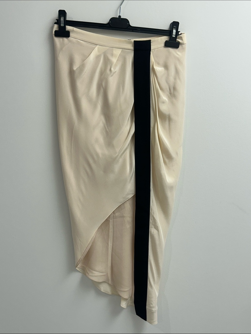 Haute Hippie Cream High-Low Midi Skirt with Black Accent